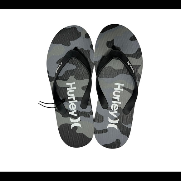 Hurley Mens Size 9 Flip Flops Black Gray Sandals Camo camouflage slides - Picture 13 of 15